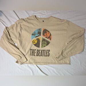 The Beatles Junk Food Clothing Cream Graphic Crop Top Sweatshirt Size Large
